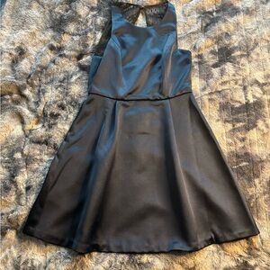 BCBGeneration Black Lace-Trim Satin Dress